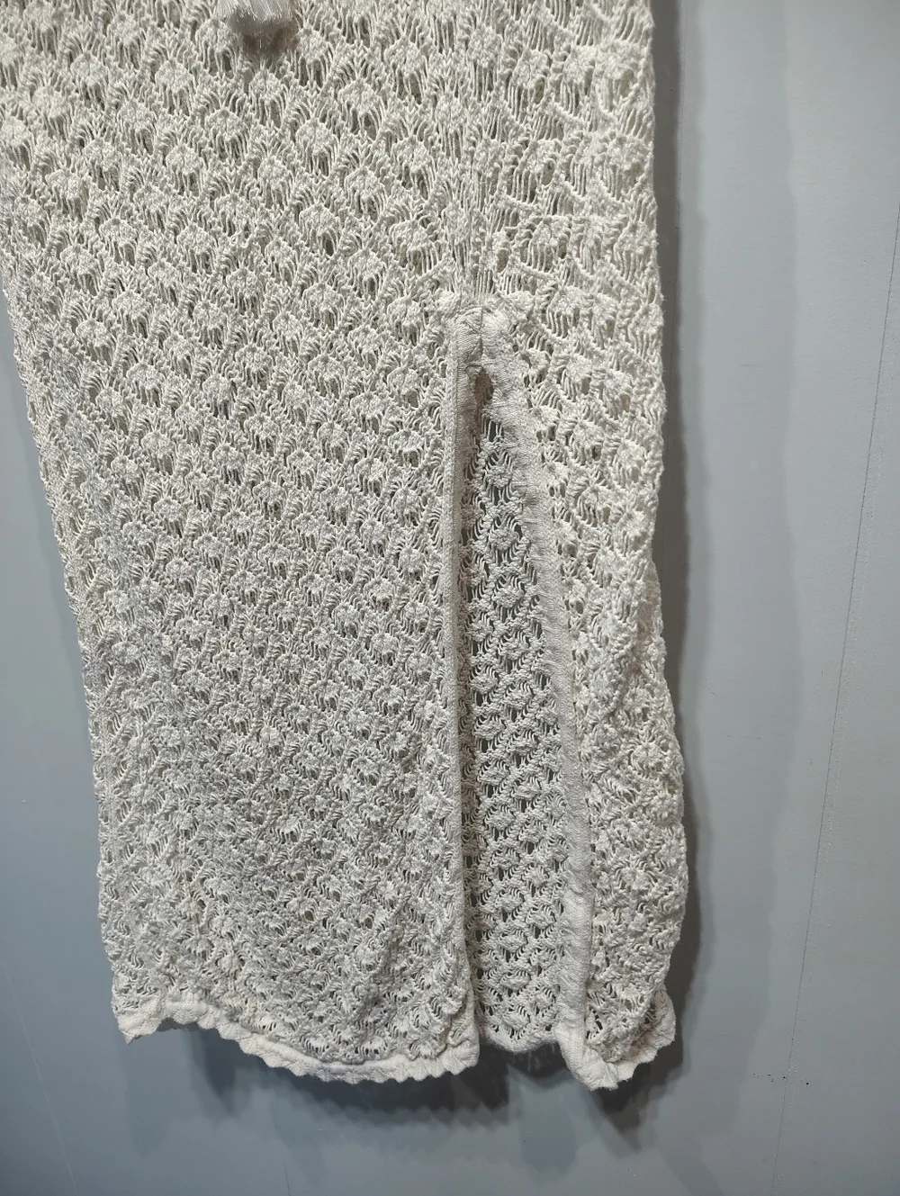 Aerie White Crochet Maxi Skirt Boho Beach Cover Up Drawstring Slit Size L Cotton - Picture 5 of 8